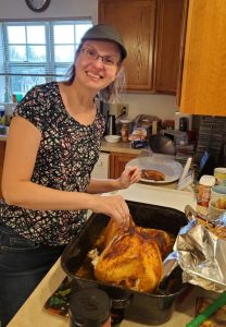 Jill Mueller preparing the turkey
